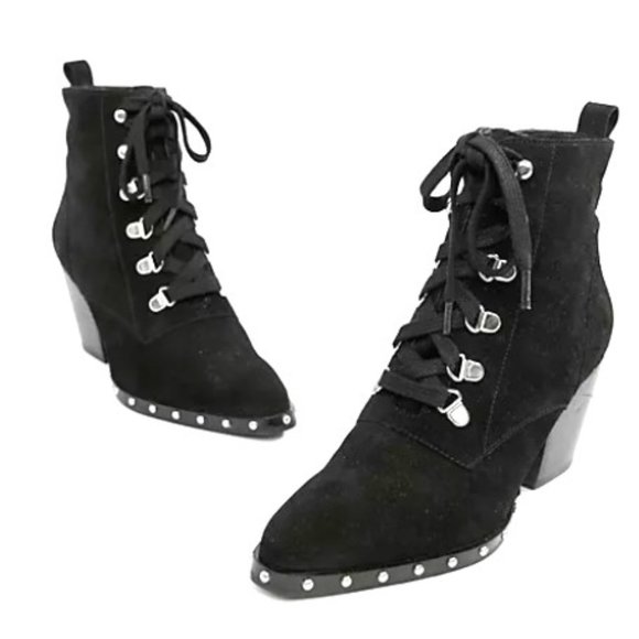 ASOS Retro Glamour Zip/ Lace-up Studded Black Suede Ankle Booties US Sz 6 - Picture 1 of 8